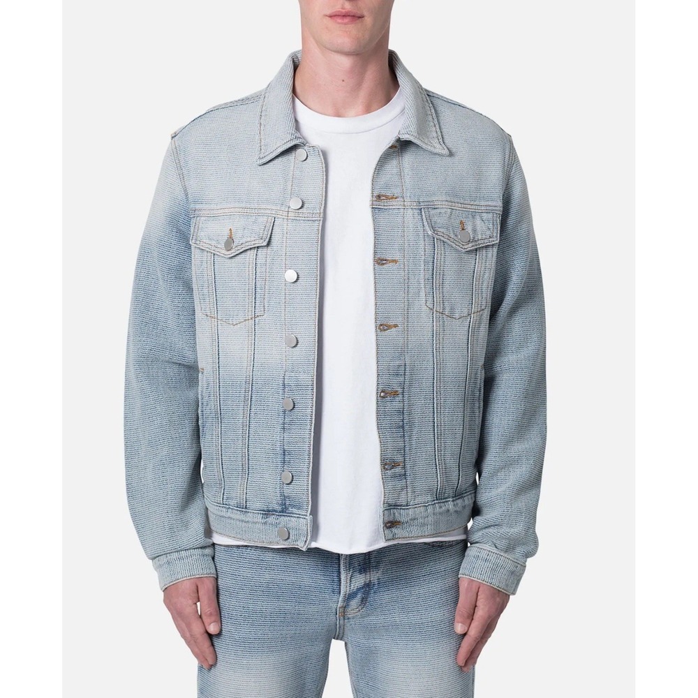 MNML Western‎ Crosshatch Trucker Denim Jacket Blue NWT Size XXL Coat